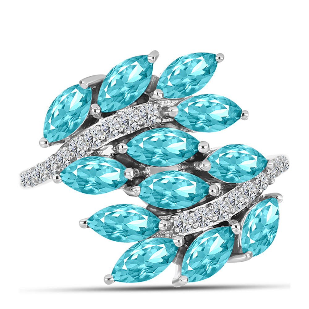 Inel din Argint 925 ( 3.49 grame ) cu Cuarț Paraiba și Topaz Alb 2.54 Carate 1 