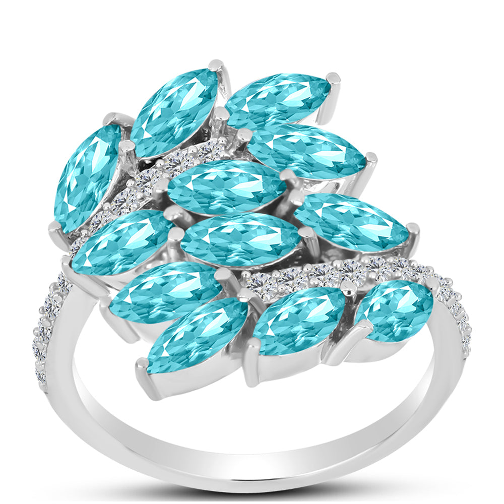 Inel din Argint 925 ( 3.49 grame ) cu Cuarț Paraiba și Topaz Alb 2.54 Carate