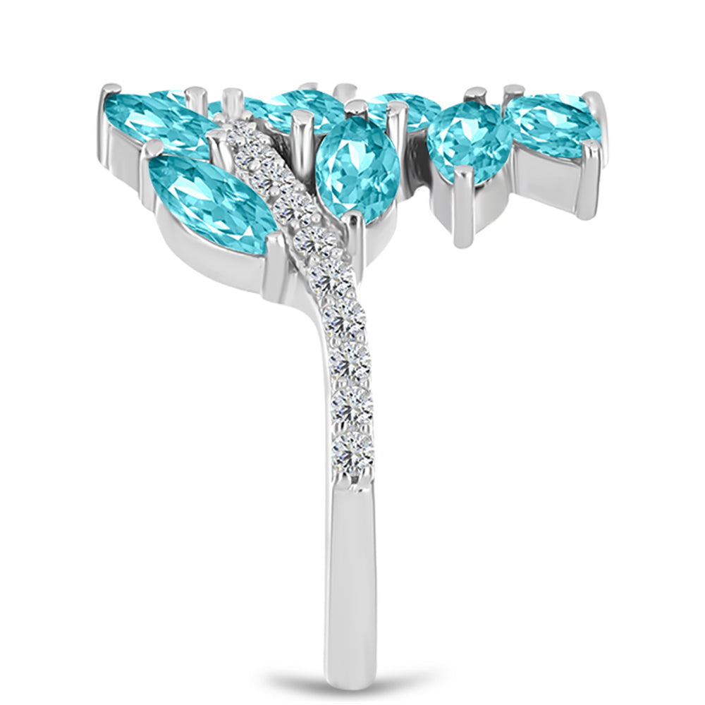 Inel din Argint 925 ( 3.49 grame ) cu Cuarț Paraiba și Topaz Alb 2.54 Carate 4 
