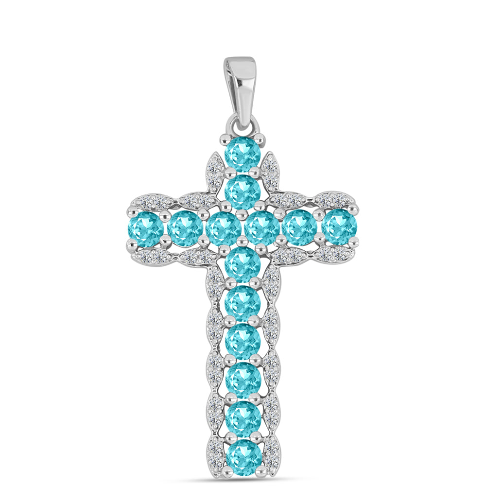 Cruce Pandantiv din Argint 925 ( 2.64 grame ) cu Cuarț Paraiba și Topaz Alb 2.22 Carate