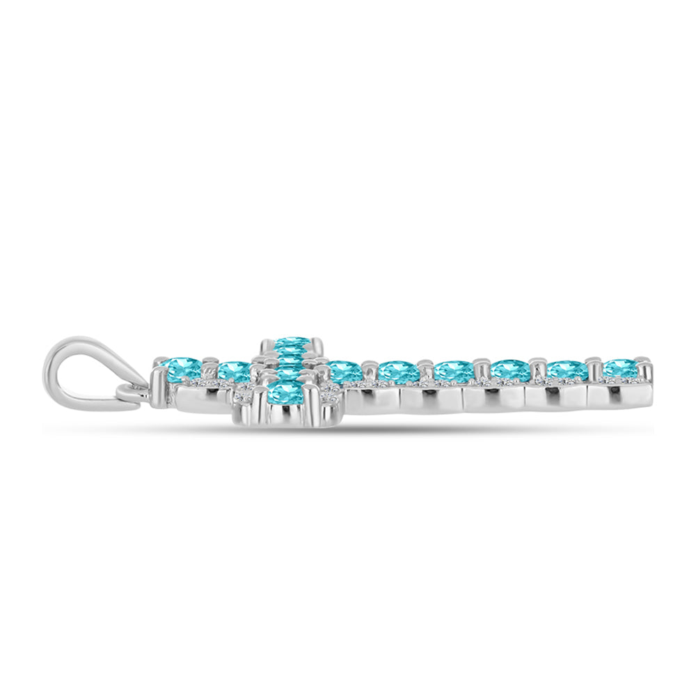 Cruce Pandantiv din Argint 925 ( 2.64 grame ) cu Cuarț Paraiba și Topaz Alb 2.22 Carate