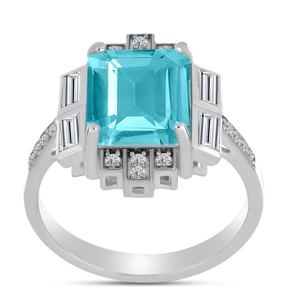 Inel din Argint 925 ( 3.86 grame ) cu Cuarț Paraiba și Topaz Alb 4.81 Carate 3 