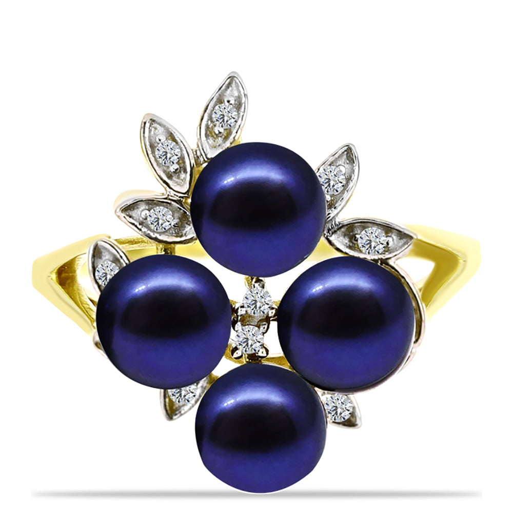 Inel din Argint 925 Placat cu Aur ( 3.74 grame ) cu Perlă de Cultură Neagră și Topaz Alb 5.65 Carate 1 