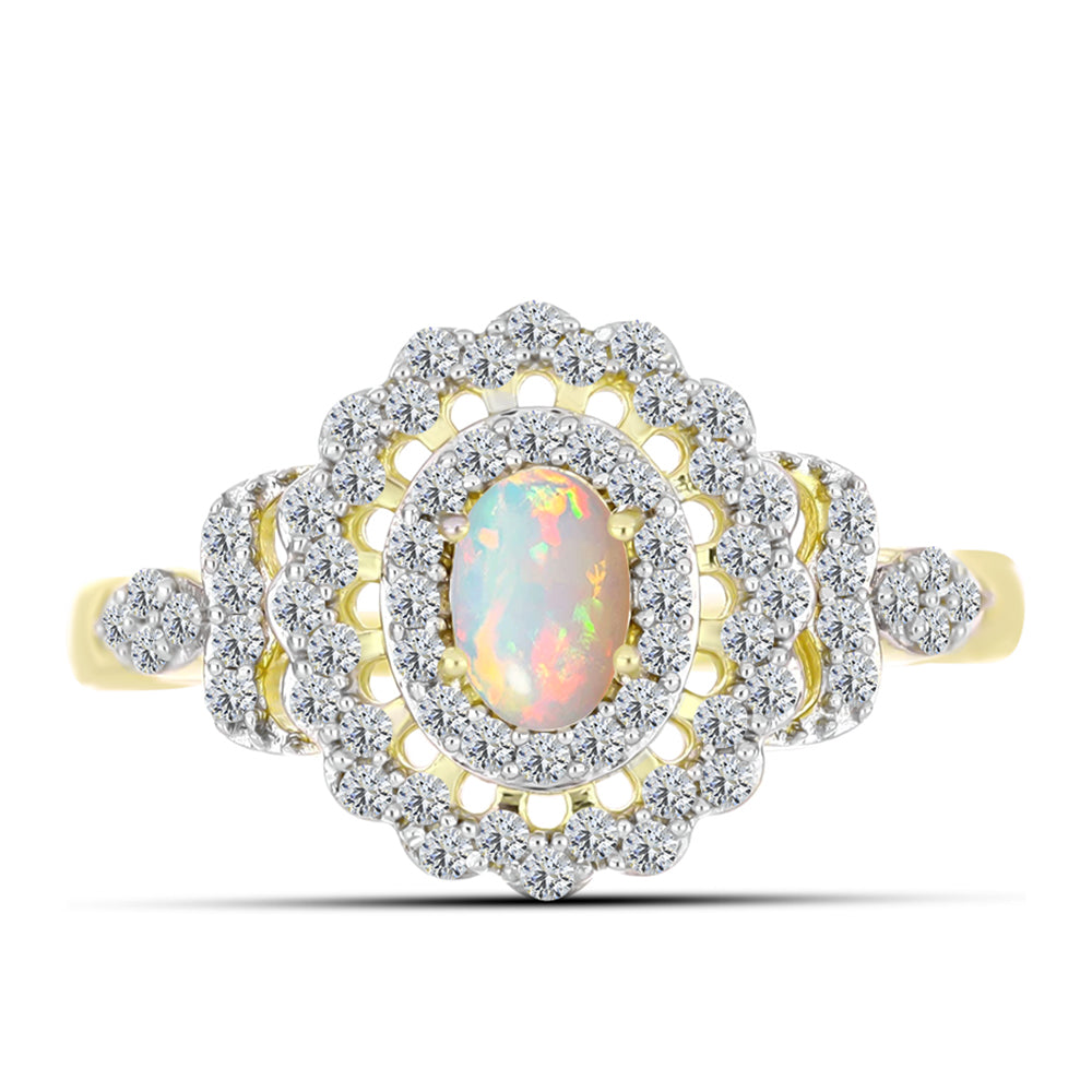 Inel din Argint 925 Placat cu Aur ( 2.96 grame ) cu Opal Welo și Topaz Alb 0.9 Carate 1 