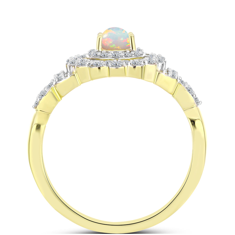 Inel din Argint 925 Placat cu Aur ( 2.96 grame ) cu Opal Welo și Topaz Alb 0.9 Carate 2 