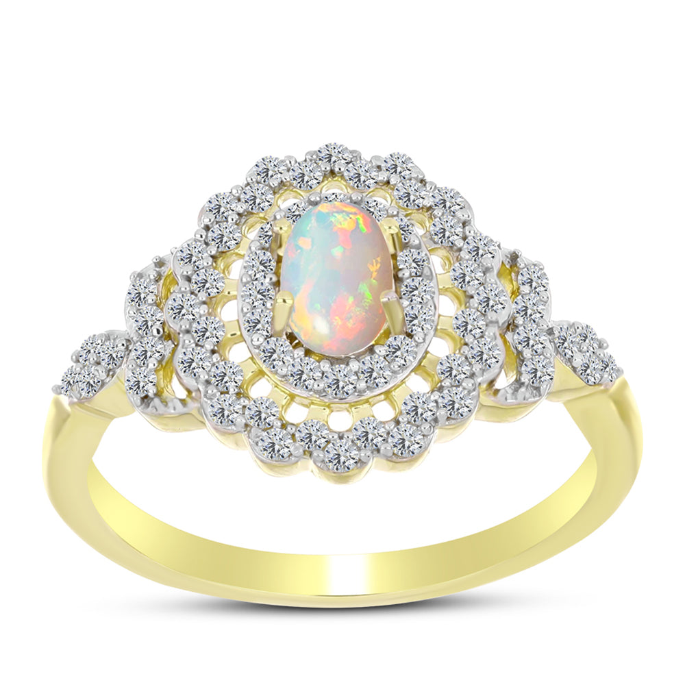Inel din Argint 925 Placat cu Aur ( 2.96 grame ) cu Opal Welo și Topaz Alb 0.9 Carate