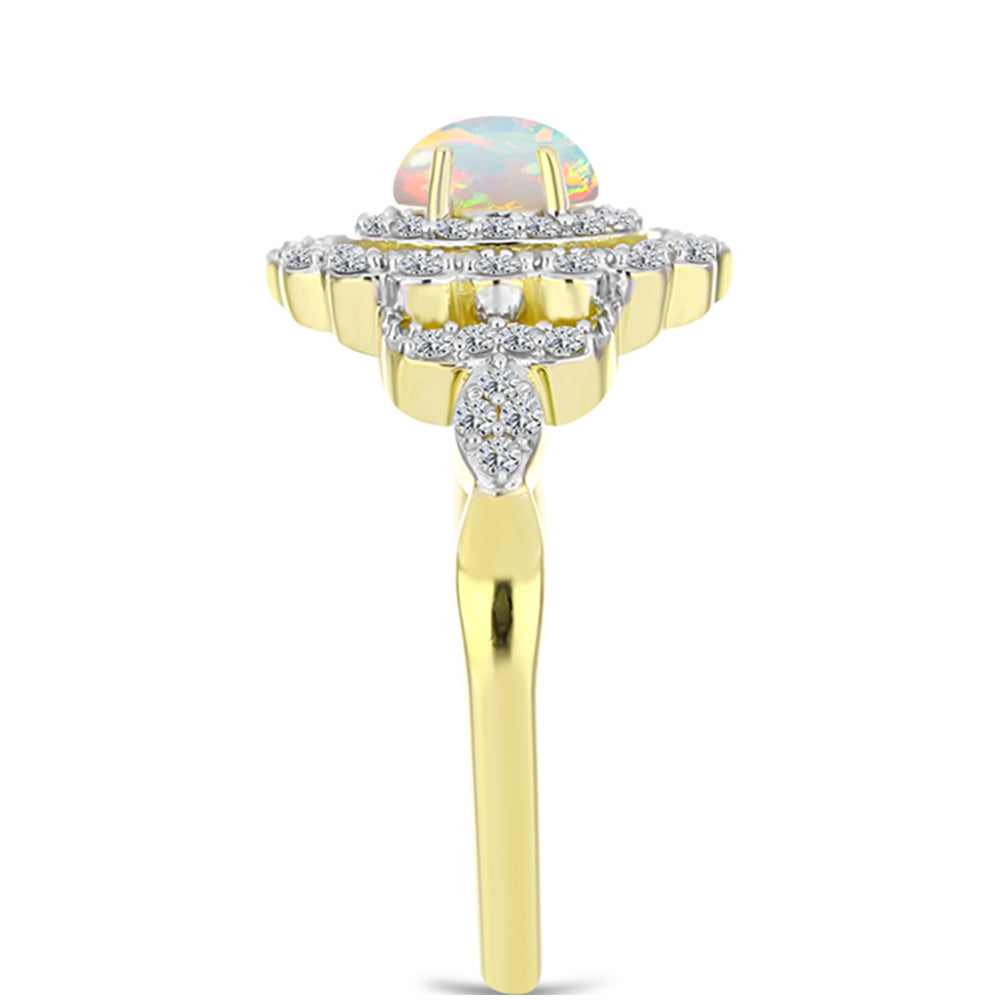 Inel din Argint 925 Placat cu Aur ( 2.96 grame ) cu Opal Welo și Topaz Alb 0.9 Carate 4 