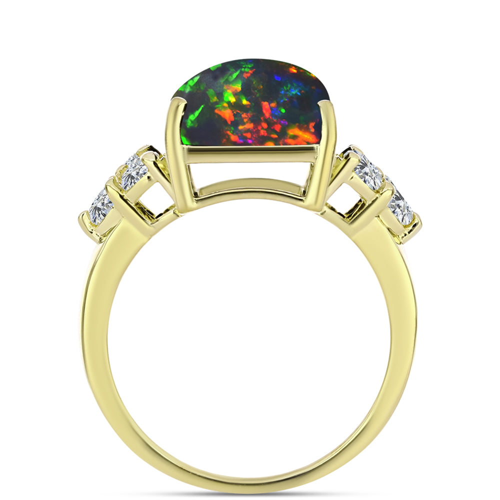 Inel din Argint 925 Placat cu Aur ( 3.52 grame ) cu Opal Etiopian Negru Lega Dembi și Topaz Alb 5.57 Carate 2 