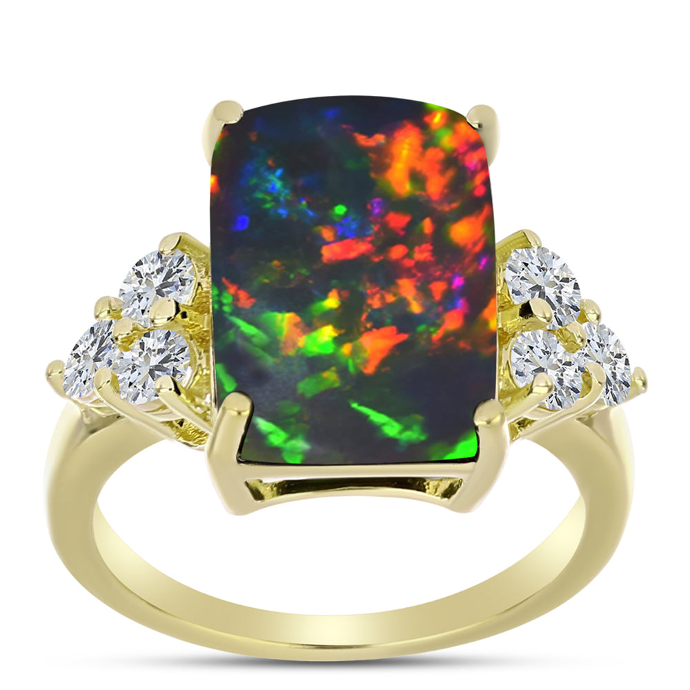 Inel din Argint 925 Placat cu Aur ( 3.52 grame ) cu Opal Etiopian Negru Lega Dembi și Topaz Alb 5.57 Carate 3 