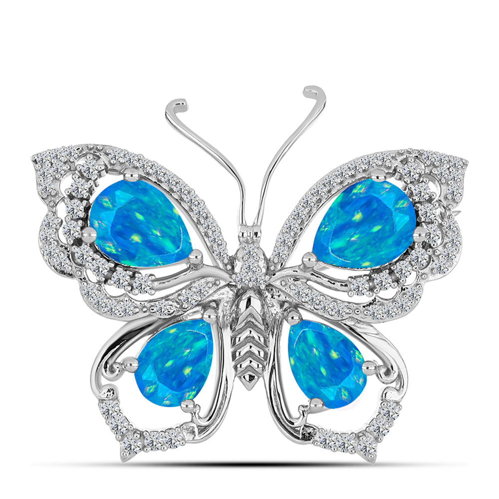 Broşă din Argint 925 ( 4.79 grame ) cu Opal Etiopian Albastru ”Paradis” și Topaz Alb 2.64 Carate
