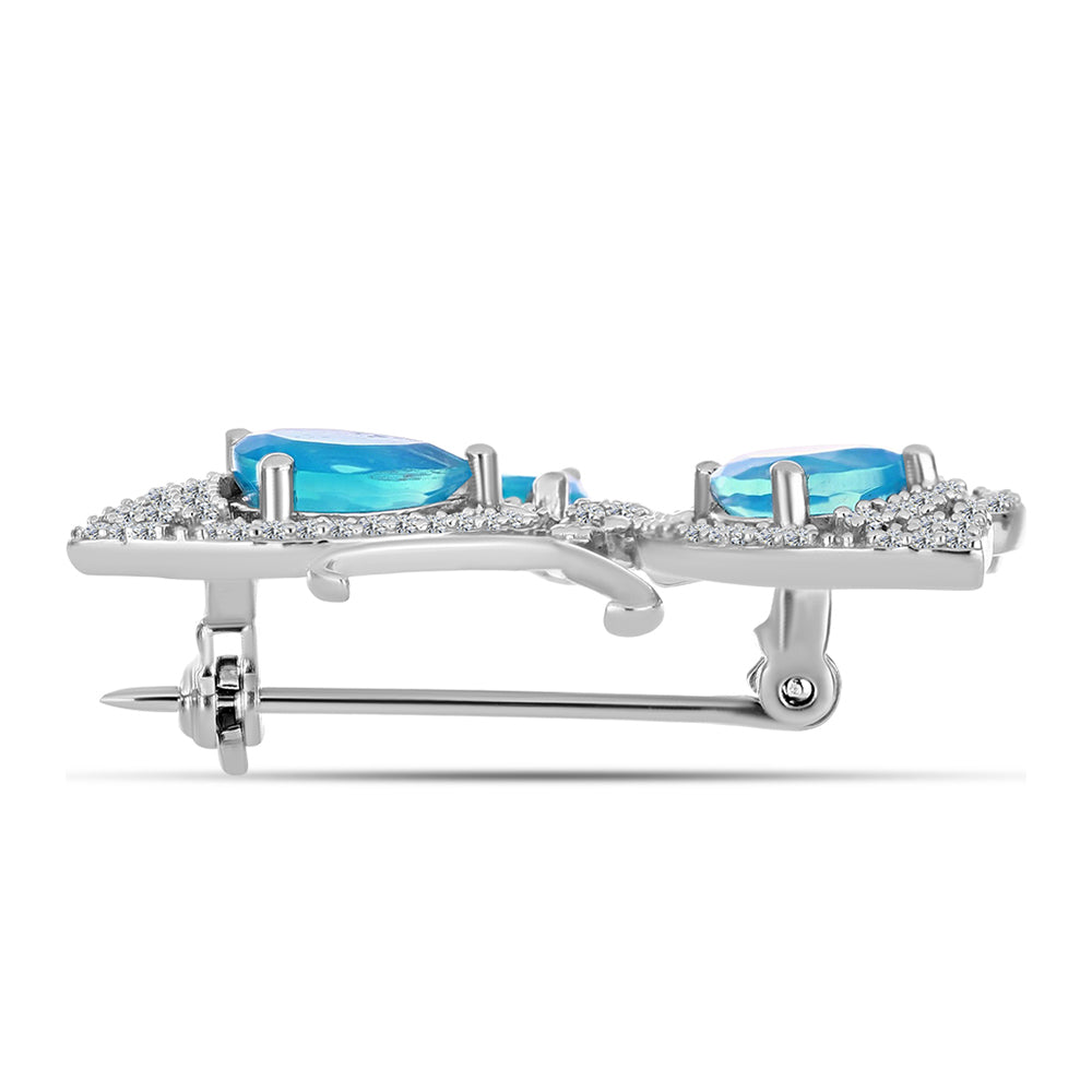 Broşă din Argint 925 ( 4.79 grame ) cu Opal Etiopian Albastru ”Paradis” și Topaz Alb 2.64 Carate