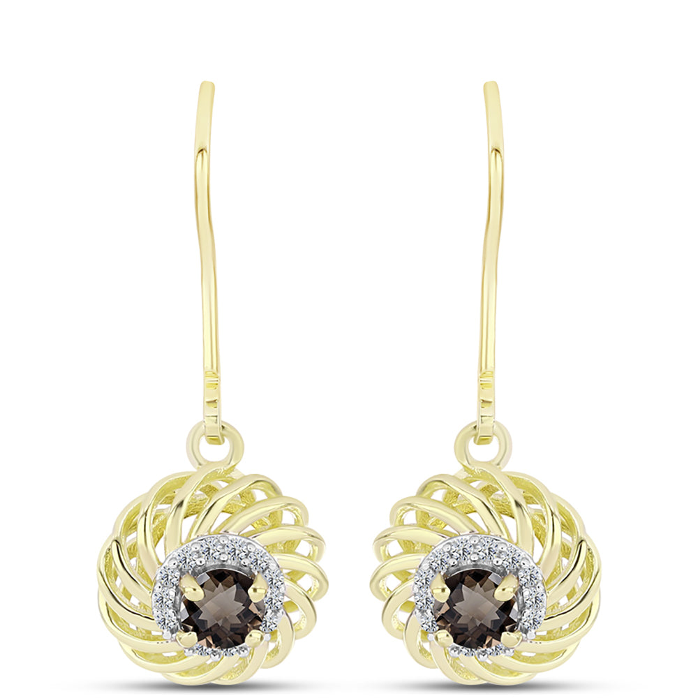Cercei din Argint 925 Placat cu Aur ( 2.58 grame ) cu Cuarț Gondo Fumuriu și Topaz Alb 0.68 Carate