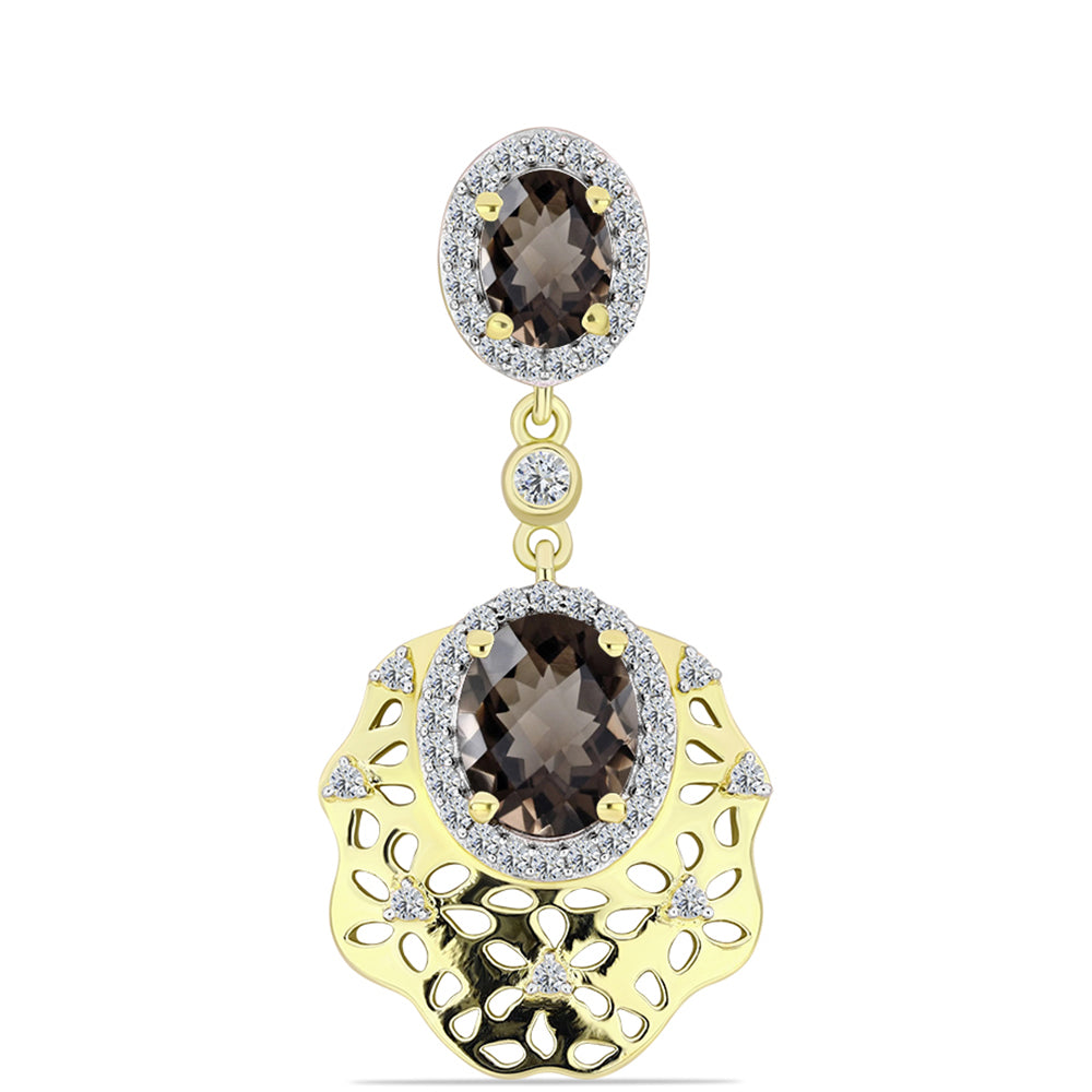 Pandantiv din Argint 925 Placat cu Aur ( 3.89 grame ) cu Cuarț Gondo Fumuriu și Topaz Alb 4.24 Carate 1 