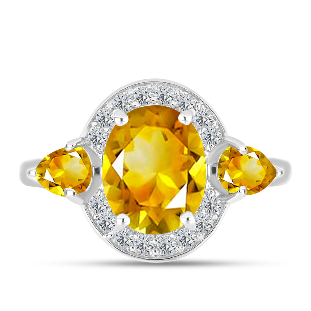 Inel din Argint 925 ( 3 grame ) cu Citrin Ural și Topaz Alb 3.59 Carate 1 