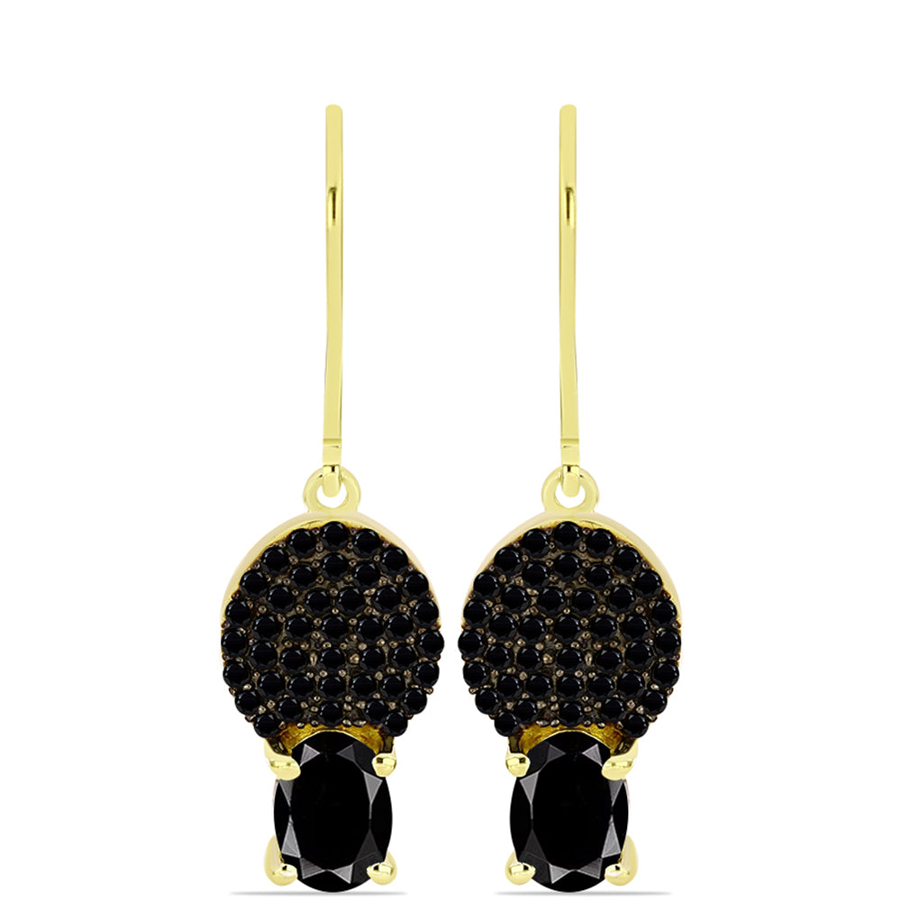 Cercei din Argint 925 Placat cu Aur ( 2.96 grame ) cu Obsidian și Spinel Negru 2.28 Carate 1 
