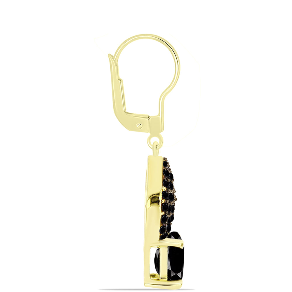 Cercei din Argint 925 Placat cu Aur ( 2.96 grame ) cu Obsidian și Spinel Negru 2.28 Carate