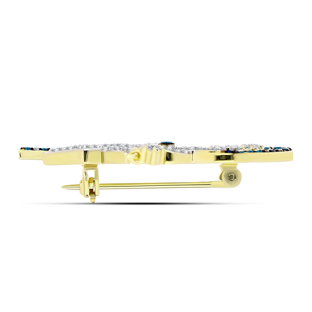 Broşă din Argint 925 Placat cu Aur ( 4.22 grame ) cu Diamant Albastru și Topaz Alb 0.94 Carate 2 