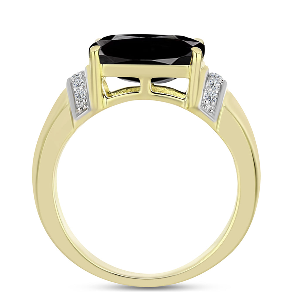 Inel din Argint 925 Placat cu Aur ( 4.4 grame ) cu Obsidian și Topaz Alb 2.94 Carate 2 