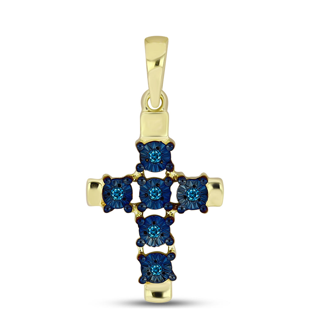 Cruce Pandantiv din Argint 925 Placat cu Aur ( 1.57 grame ) cu Diamant Albastru 0.05 Carate