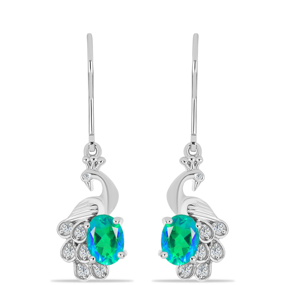 Cercei din Argint 925 ( 3.83 grame ) cu Cuarț Păun și Topaz Alb 1.68 Carate