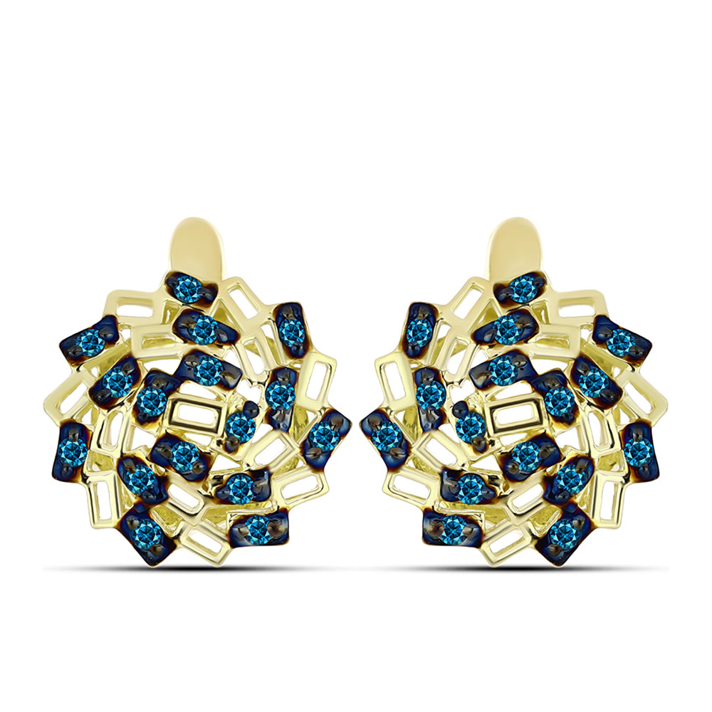 Cercei din Argint 925 Placat cu Aur ( 3.15 grame ) cu Diamant Albastru 0.22 Carate 1 