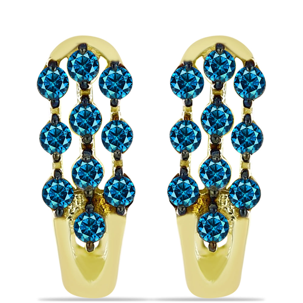Cercei din Argint 925 Placat cu Aur ( 1.89 grame ) cu Diamant Albastru 0.28 Carate 1 