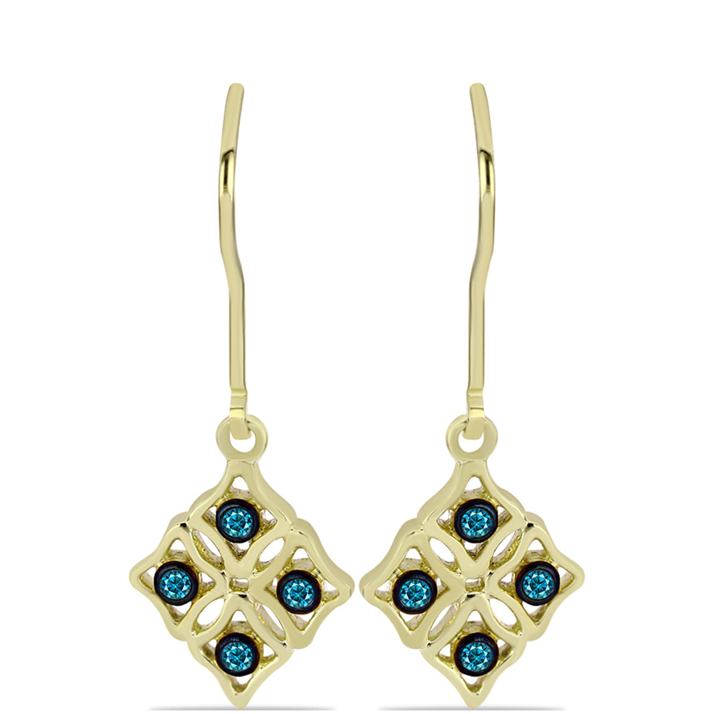 Cercei din Argint 925 Placat cu Aur ( 2.16 grame ) cu Diamant Albastru 0.1 Carate
