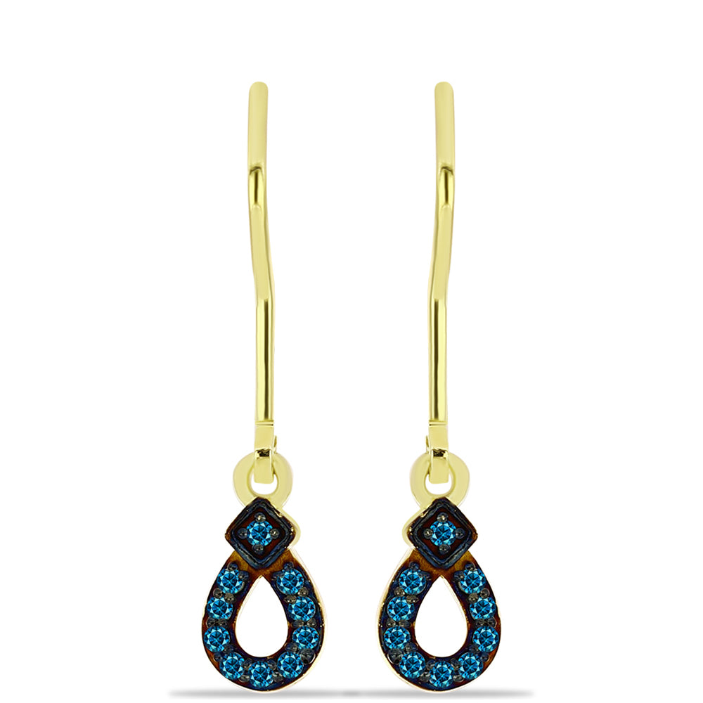 Cercei din Argint 925 Placat cu Aur ( 1.4 grame ) cu Diamant Albastru 0.14 Carate