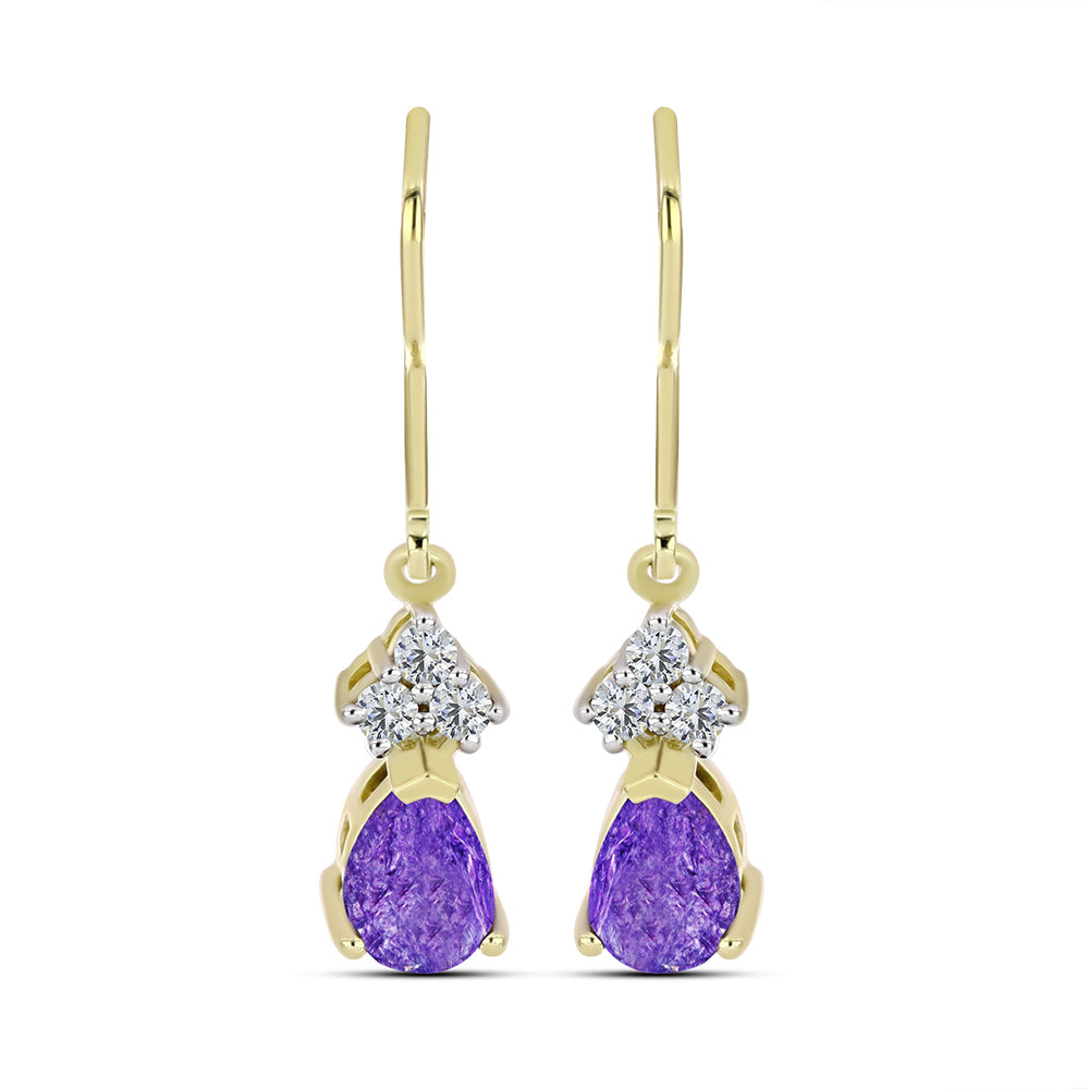 Cercei din Argint 925 Placat cu Aur ( 2.12 grame ) cu Charoit și Topaz Alb 1.7 Carate