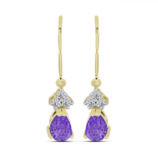 Cercei din Argint 925 Placat cu Aur ( 2.12 grame ) cu Charoit și Topaz Alb 1.7 Carate