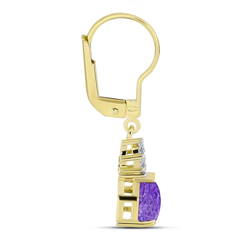 Cercei din Argint 925 Placat cu Aur ( 2.12 grame ) cu Charoit și Topaz Alb 1.7 Carate