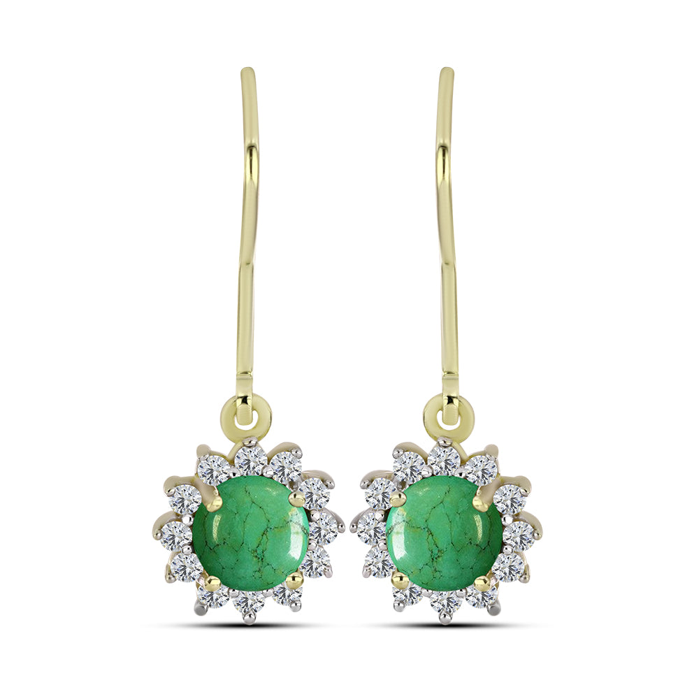 Cercei din Argint 925 Placat cu Aur ( 2.1 grame ) cu Turcoaz Verde Mojave și Topaz Alb 1.42 Carate