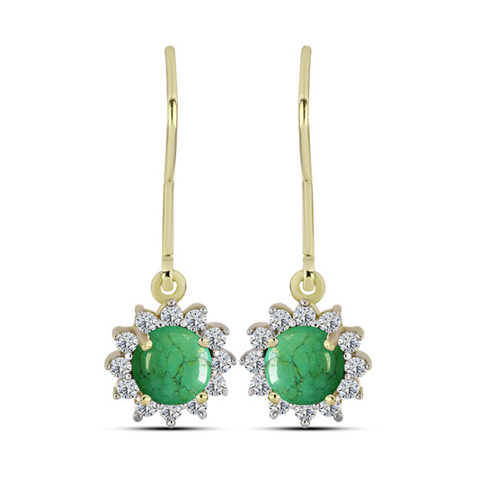 Cercei din Argint 925 Placat cu Aur ( 2.1 grame ) cu Turcoaz Verde Mojave și Topaz Alb 1.42 Carate