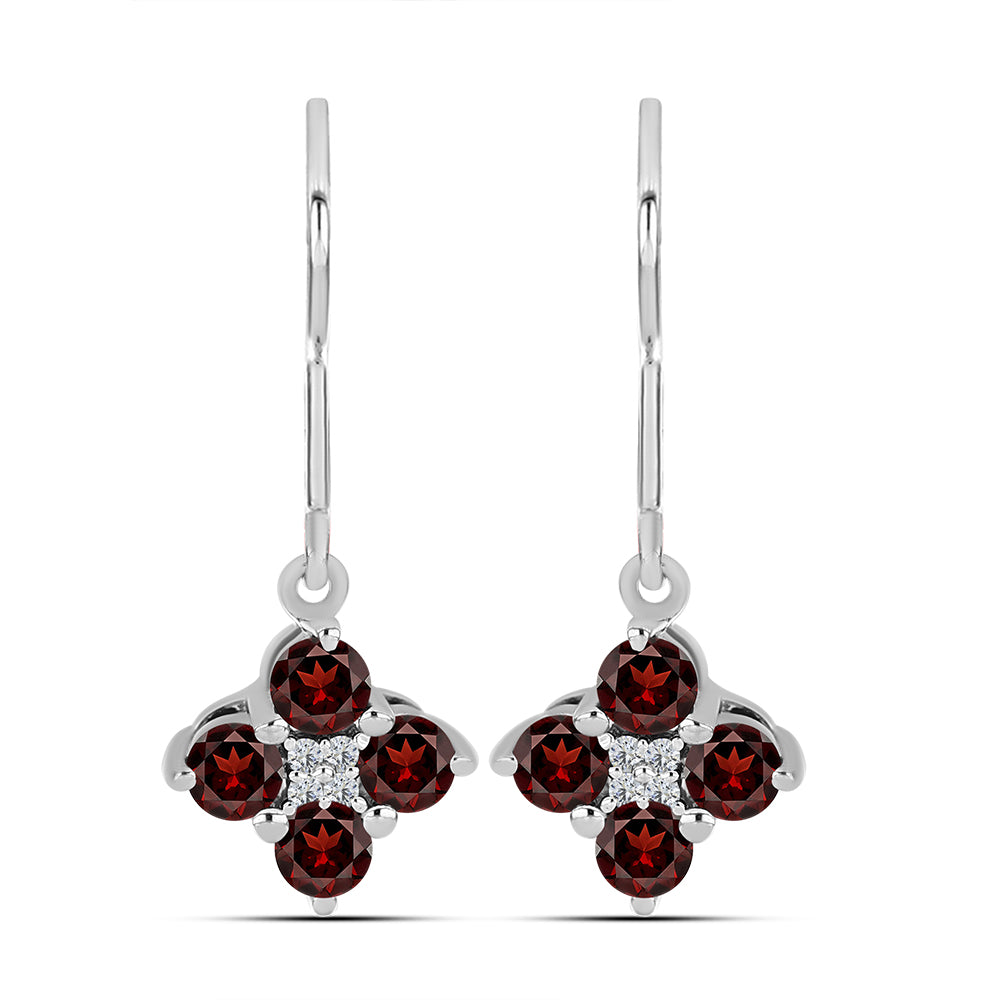 Cercei din Argint 925 ( 1.98 grame ) cu Granat Barton și Topaz Alb 1.26 Carate