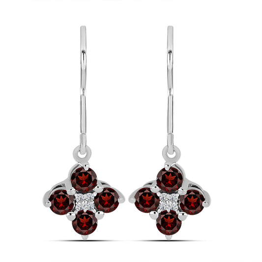 Cercei din Argint 925 ( 1.98 grame ) cu Granat Barton și Topaz Alb 1.26 Carate