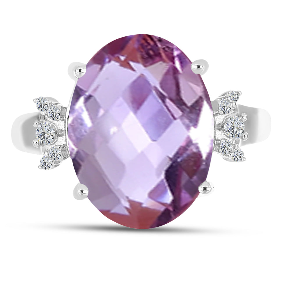 Inel din Argint 925 ( 3.19 grame ) cu Ametist Rose de France și Topaz Alb 9.24 Carate