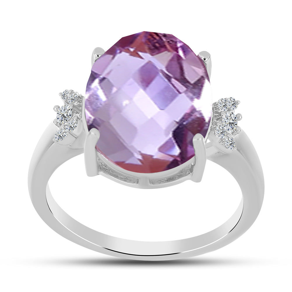 Inel din Argint 925 ( 3.19 grame ) cu Ametist Rose de France și Topaz Alb 9.24 Carate 3 