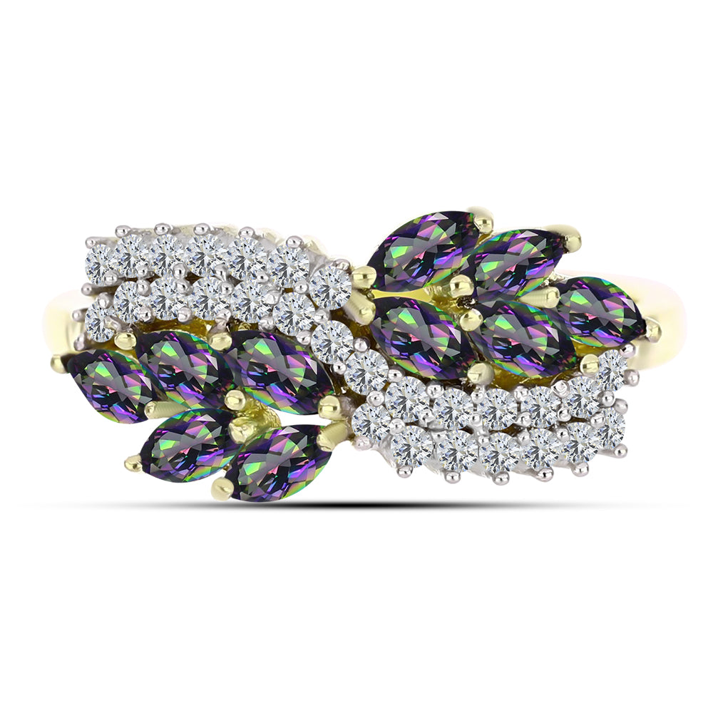 Inel din Argint 925 Placat cu Aur ( 2.44 grame ) cu Topaz Mistic Verde și Topaz Alb 0.91 Carate 1 