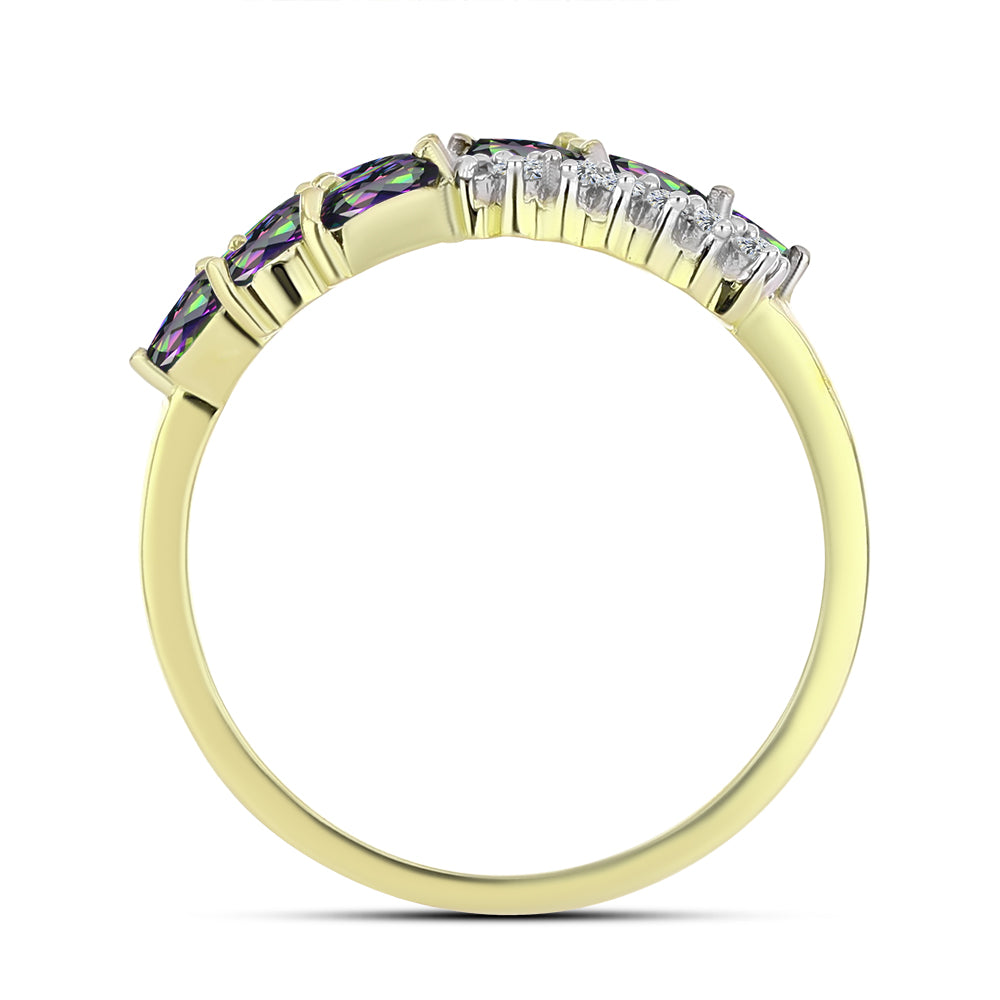 Inel din Argint 925 Placat cu Aur ( 2.44 grame ) cu Topaz Mistic Verde și Topaz Alb 0.91 Carate