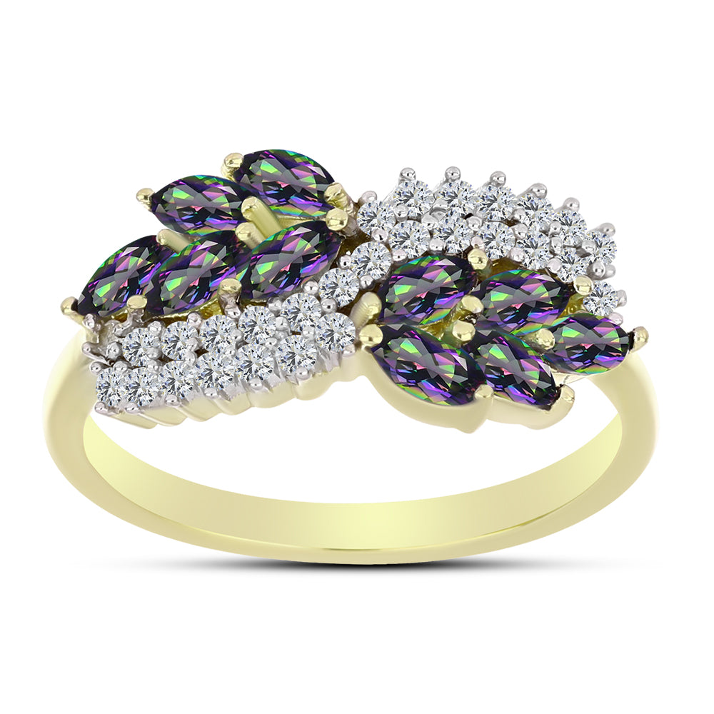 Inel din Argint 925 Placat cu Aur ( 2.44 grame ) cu Topaz Mistic Verde și Topaz Alb 0.91 Carate 3 