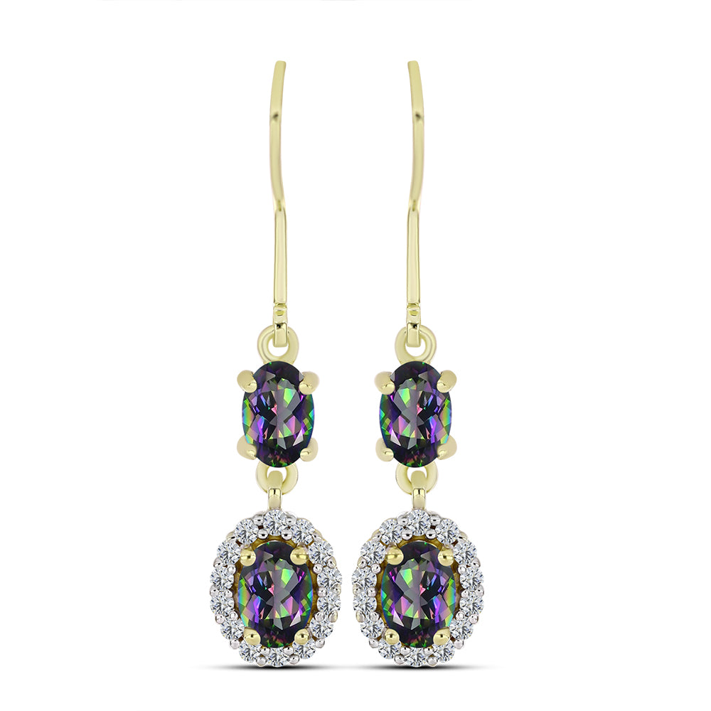 Cercei din Argint 925 Placat cu Aur ( 2.44 grame ) cu Topaz Mistic Verde și Topaz Alb 1.69 Carate