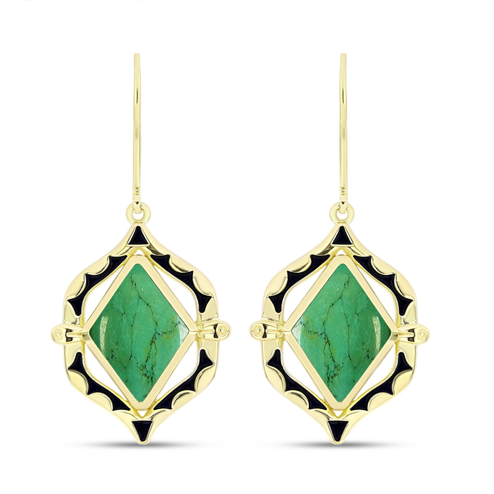 Cercei din Argint 925 Placat cu Aur ( 5.14 grame ) cu Turcoaz Verde Mojave 6.92 Carate
