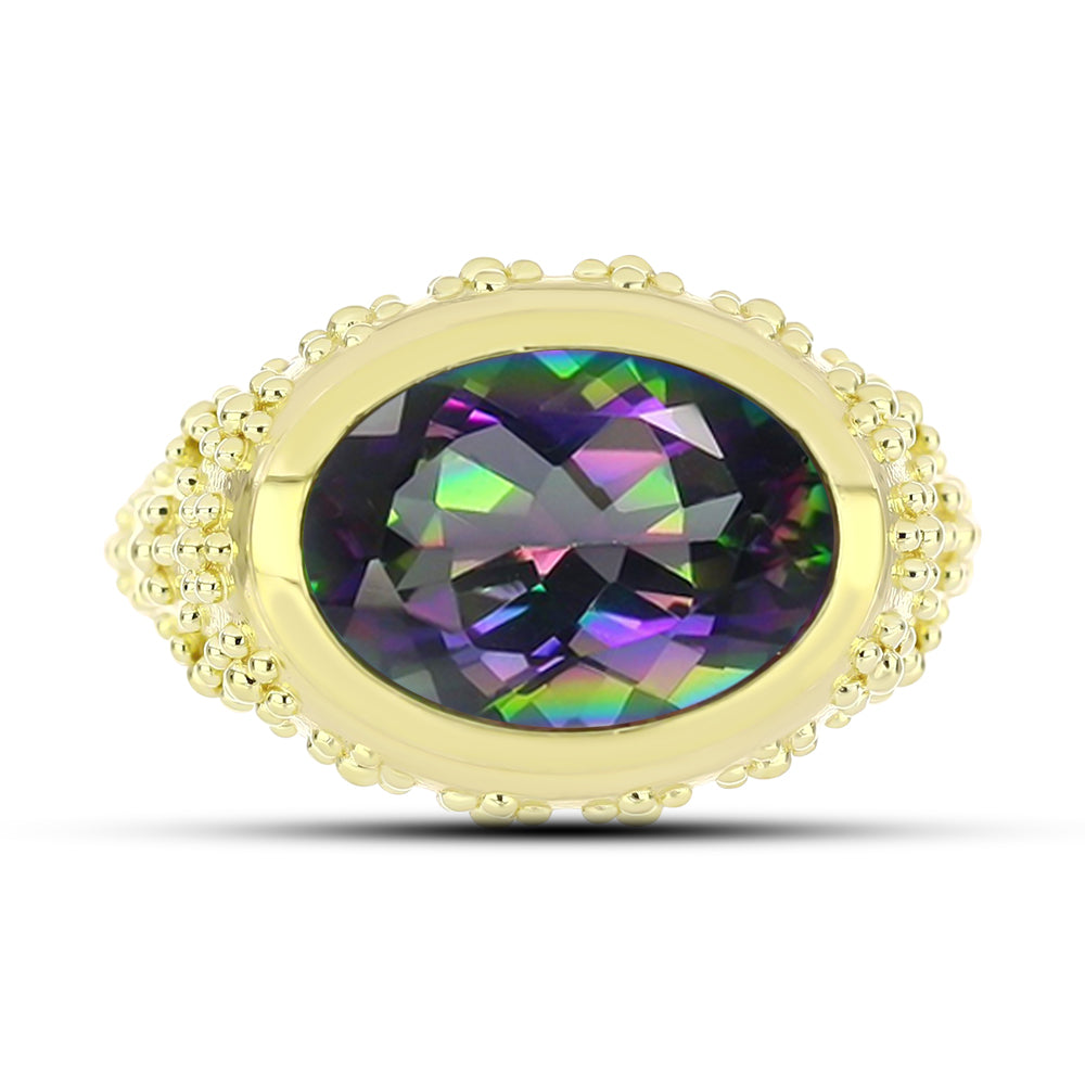 Inel din Argint 925 Placat cu Aur ( 6.63 grame ) cu Topaz Mistic Verde 5.18 Carate