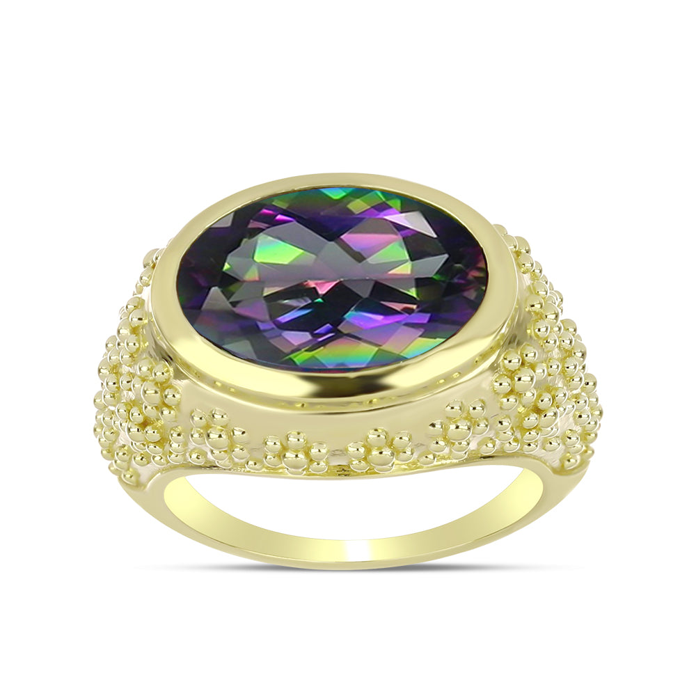 Inel din Argint 925 Placat cu Aur ( 6.63 grame ) cu Topaz Mistic Verde 5.18 Carate