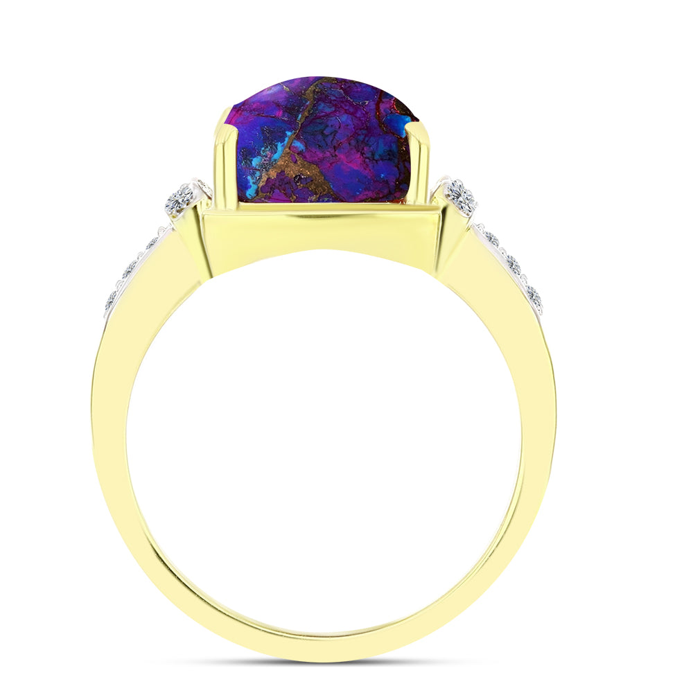 Inel din Argint 925 Placat cu Aur ( 3.67 grame ) cu Turcoaz de Cupru Violet și Topaz Alb 6.8 Carate 2 
