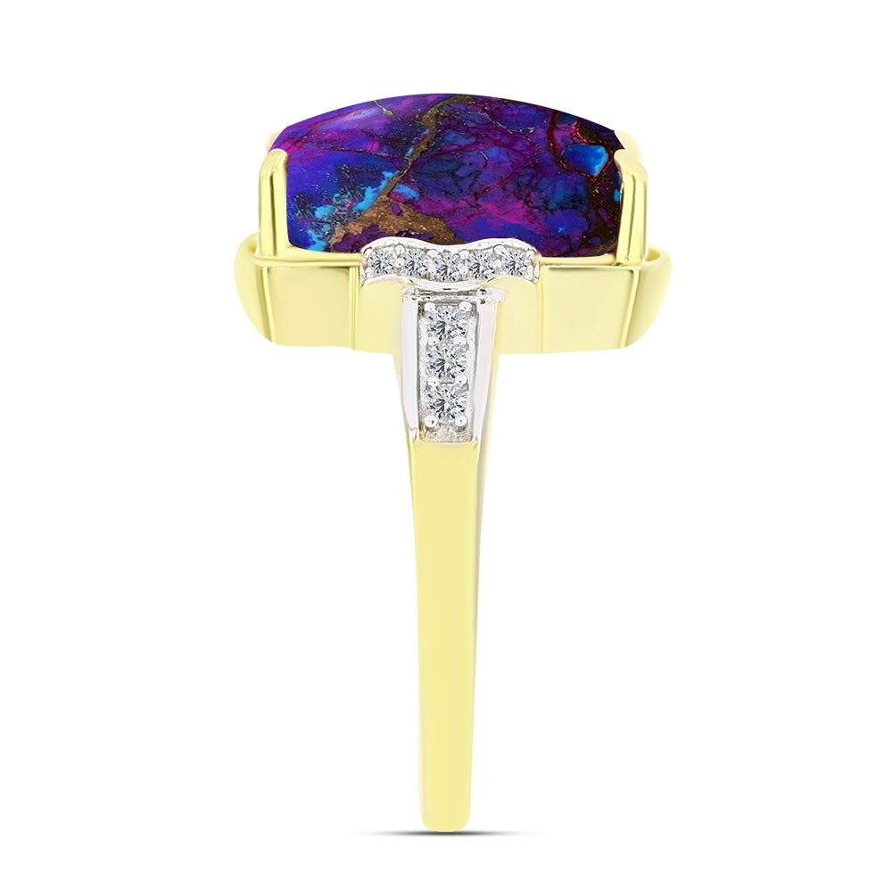 Inel din Argint 925 Placat cu Aur ( 3.67 grame ) cu Turcoaz de Cupru Violet și Topaz Alb 6.8 Carate 4 