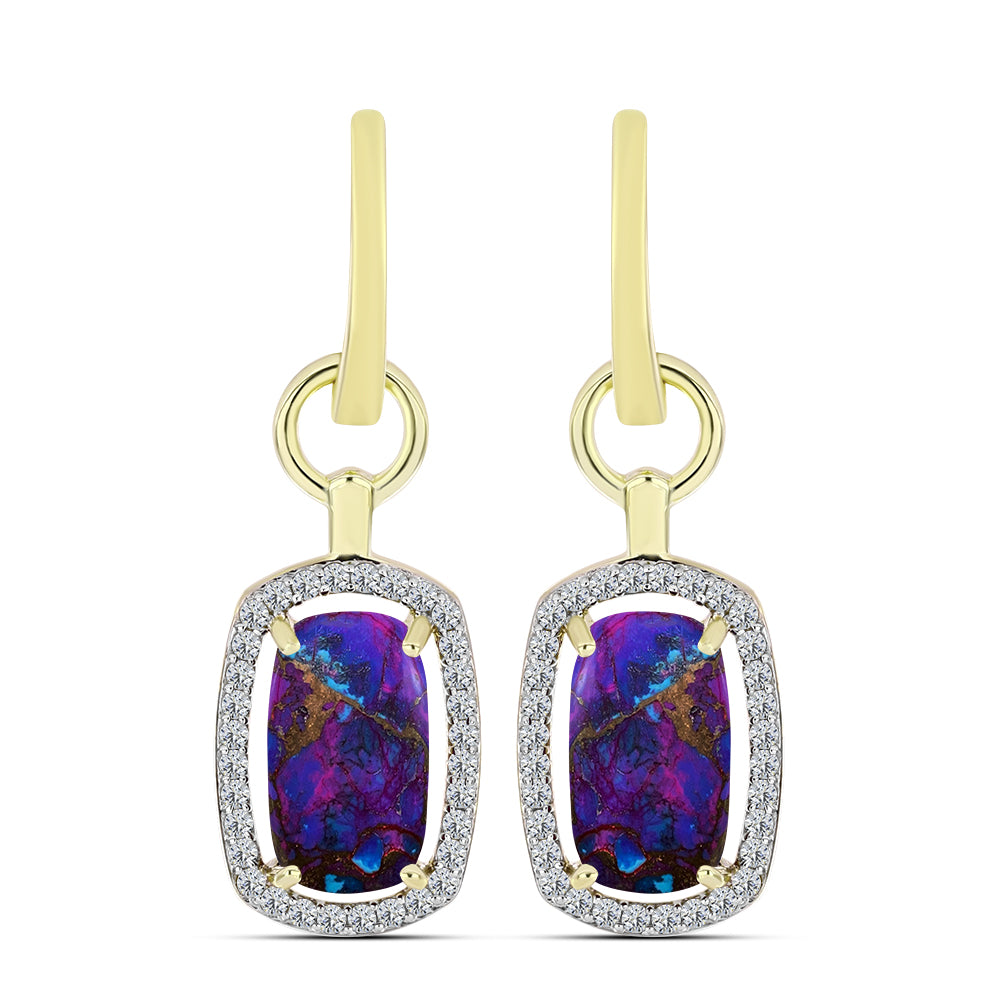 Cercei din Argint 925 Placat cu Aur ( 4.89 grame ) cu Turcoaz de Cupru Violet și Topaz Alb 5.58 Carate 1 