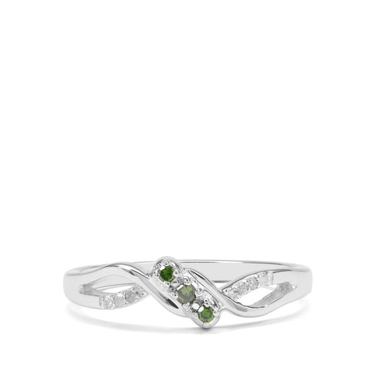 Inel din Argint 925 ( 2 grame ) cu Diamant Verde și Diamant Alb 0.08 Carate
