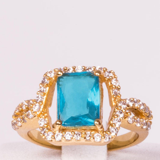 Inel cu Cristal Albastru Emporia® din Aliaj Placat cu Aur - Galeria de Bijuterii