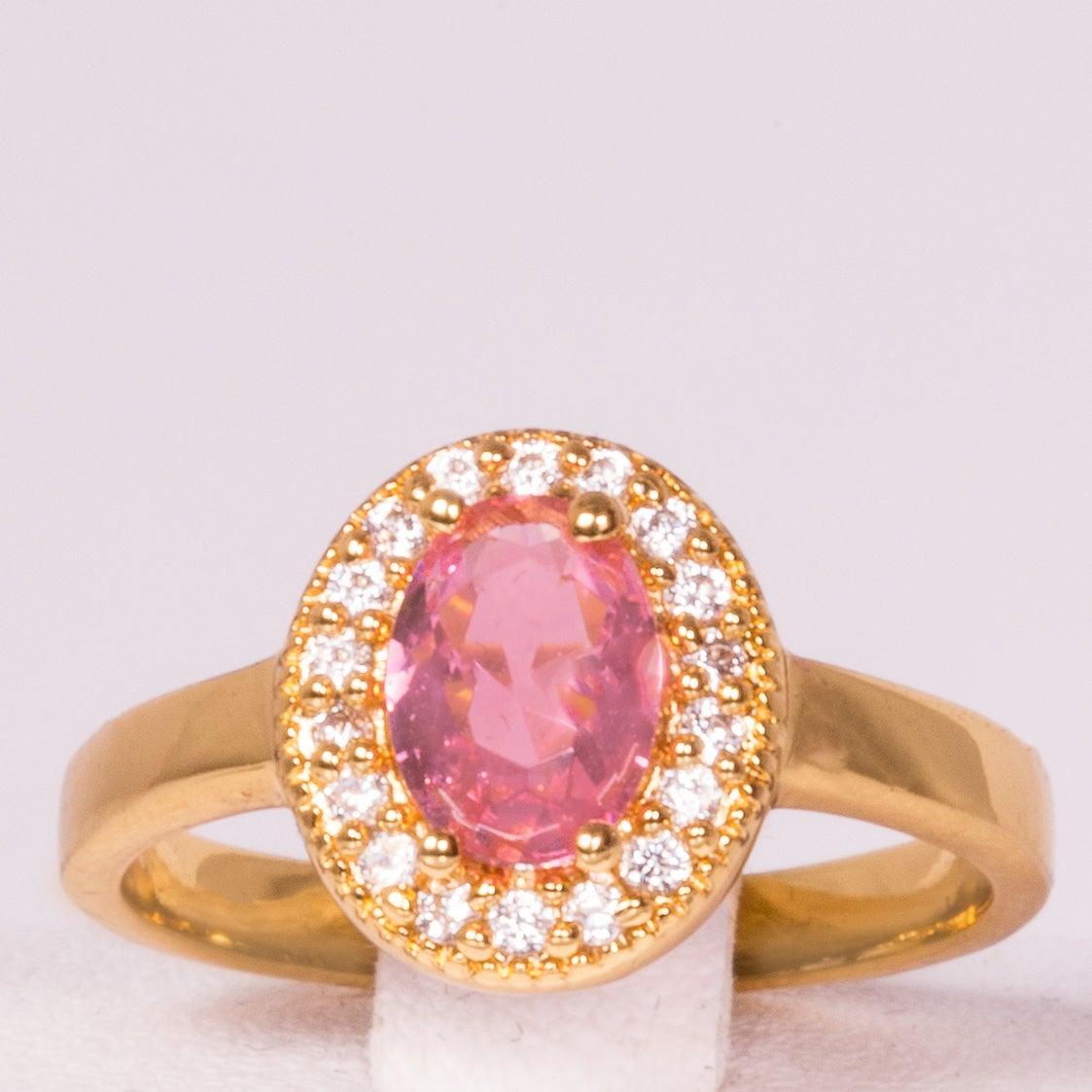 Inel cu Cristal Roz Emporia® din Aliaj Placat cu Aur - Galeria de Bijuterii